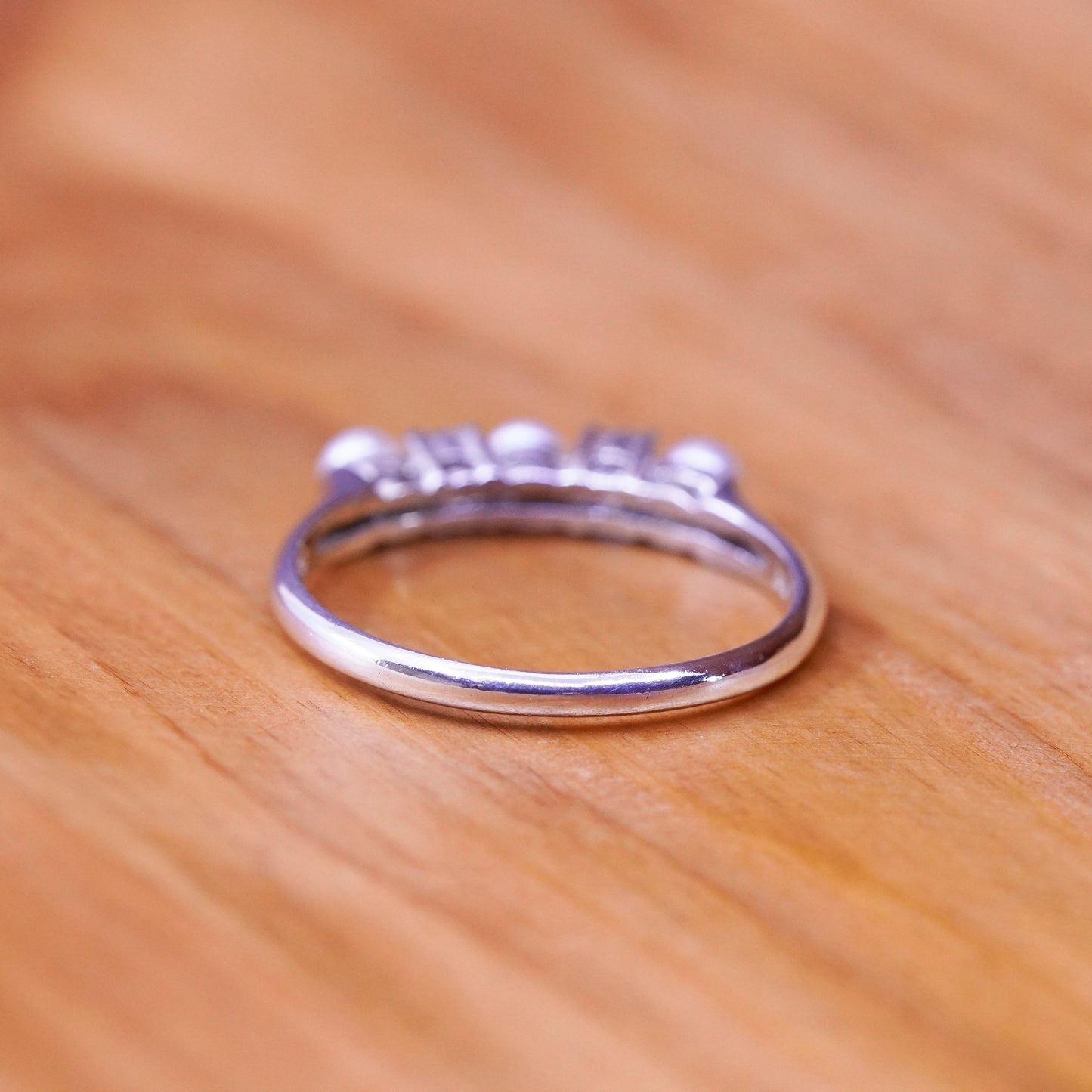 size 11.25, vintage Sterling 925 silver handmade ring, stackable band cz pearl