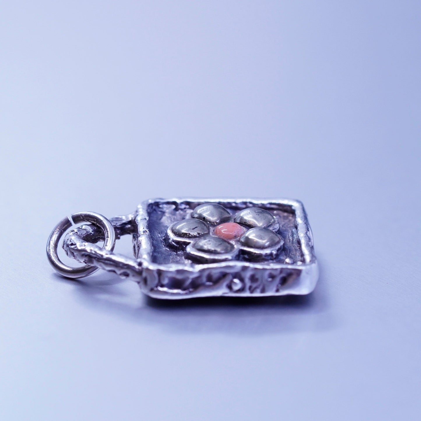 peyote bird sterling 925 silver rectangular flower pendant hematite coral