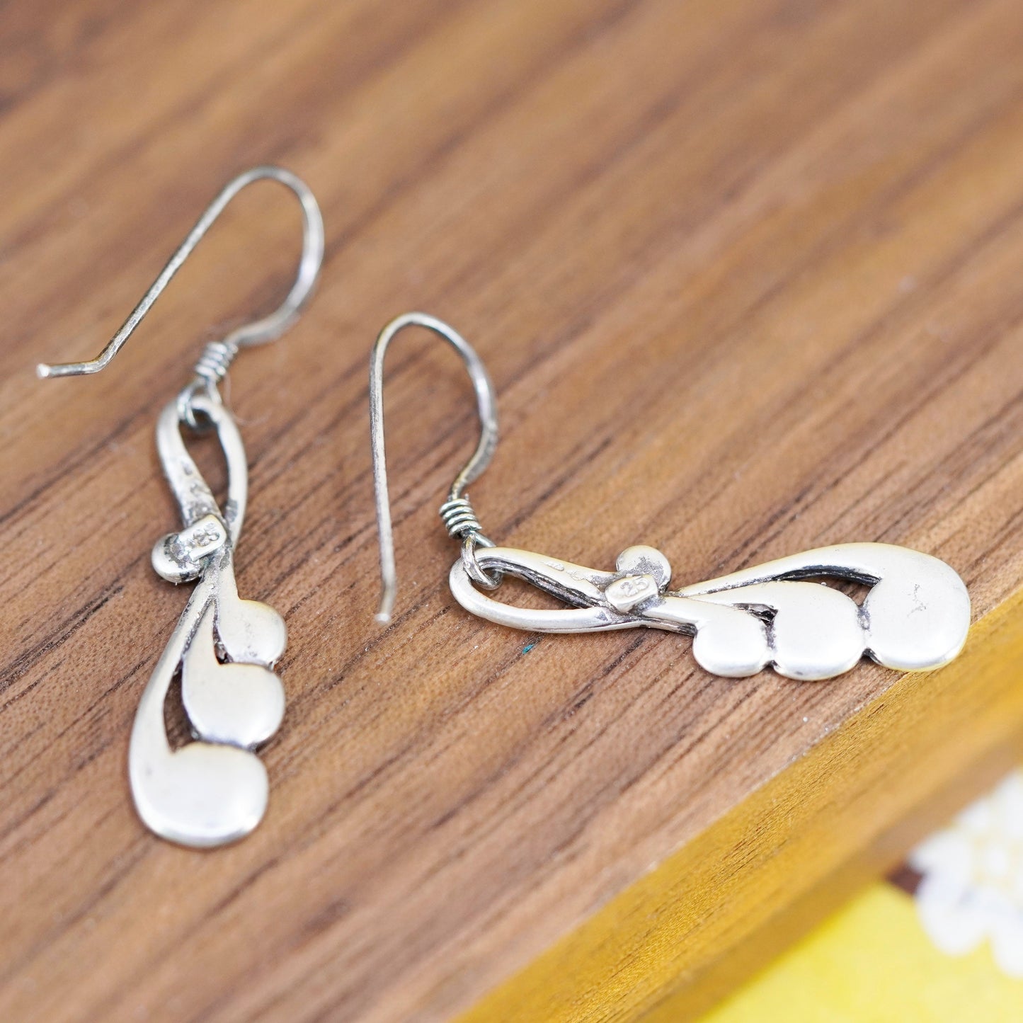 Vintage Sterling 925 silver handmade earrings with swirly dangle