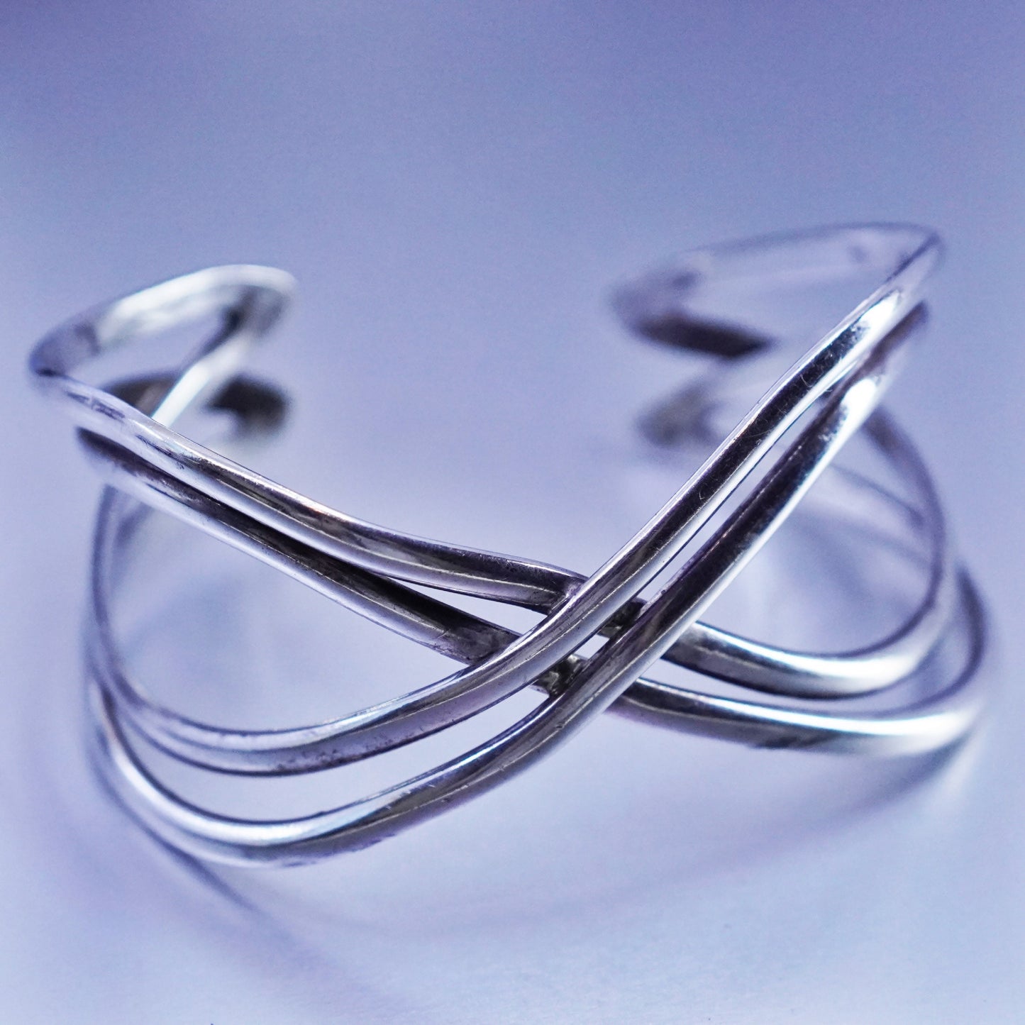 7”, Vintage Sterling 925 silver handmade bracelet, wide cross cuff