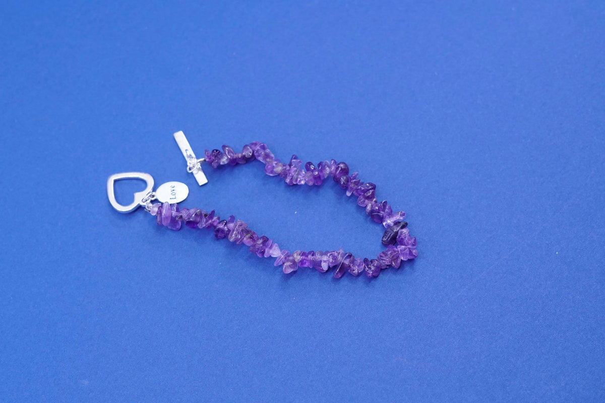 Adjustable, Vintage handmade sterling 925 silver bracelet with amethyst beads