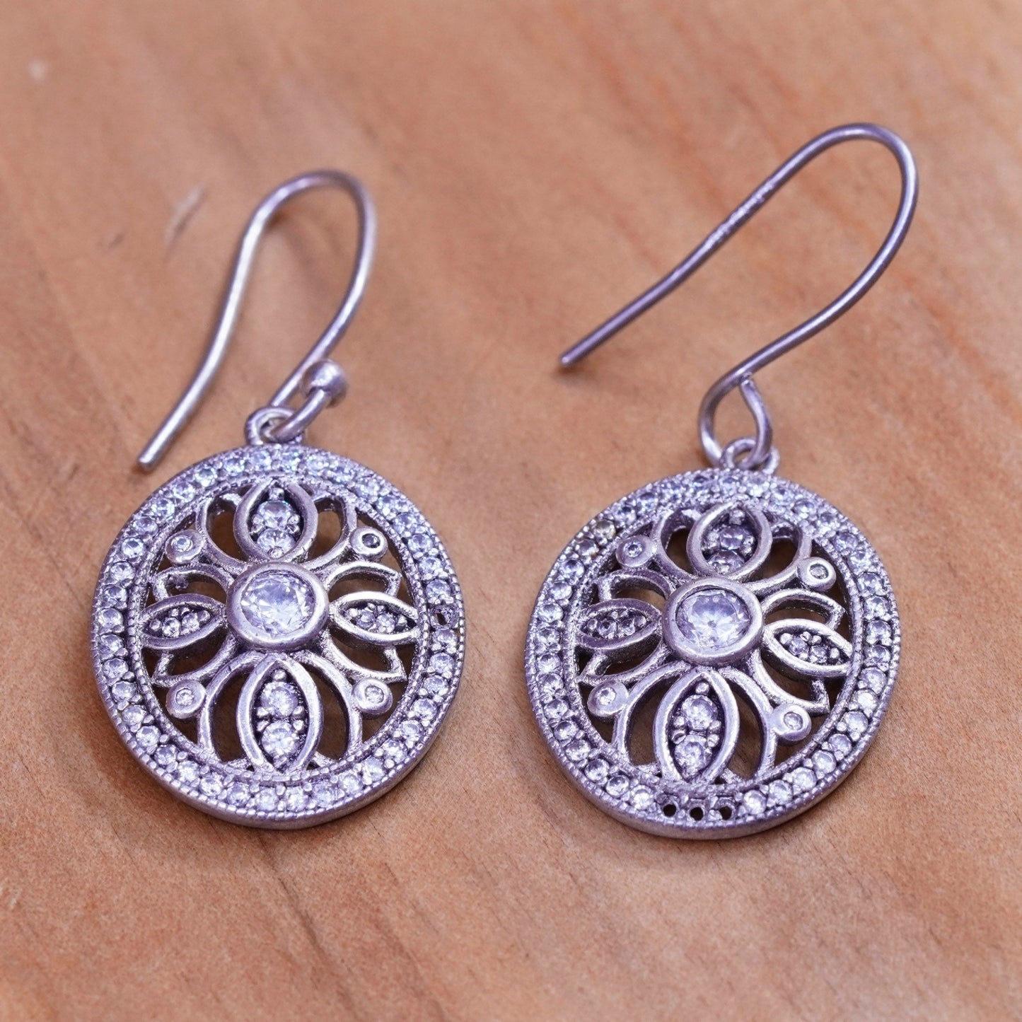 Vintage IBB Sterling silver earrings, 925 drops with cluster Cz Around