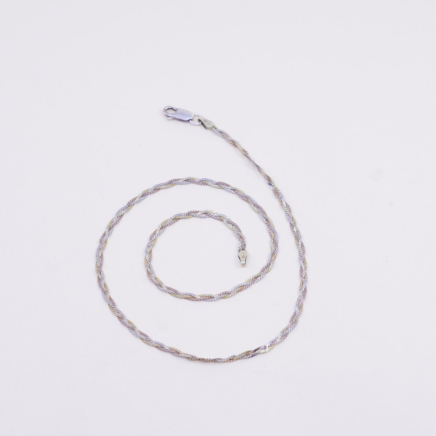 16”, vermeil gold over sterling silver necklace, 925 woven braided s link chain