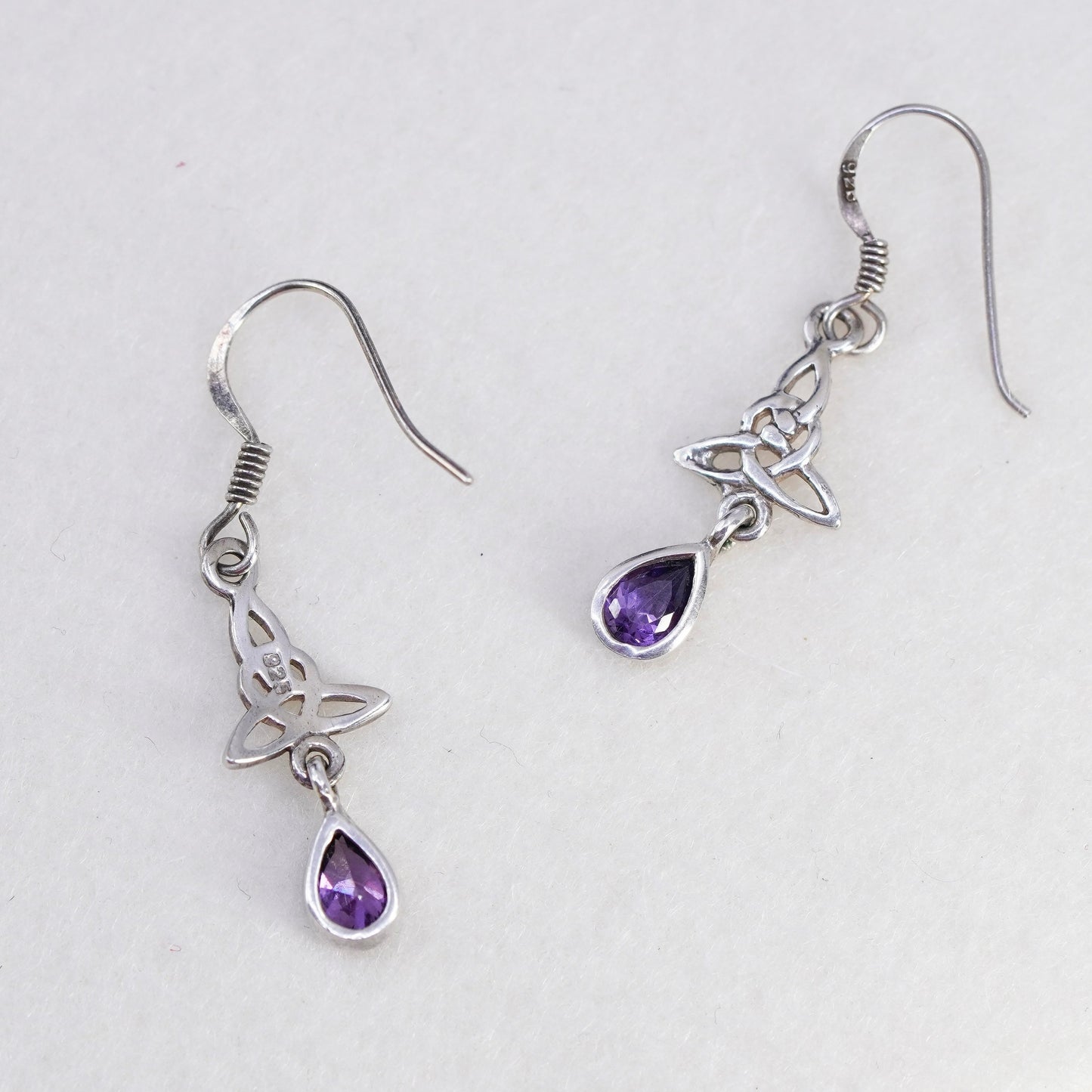 Irish Sterling 925 silver handmade filigree Celtic knot earrings with amethyst