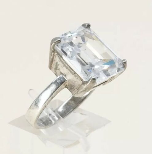 Sz 8, Vtg Sterling Ring, 925 Silver Handmade Statement Ring W/ CZ, Stamped 925