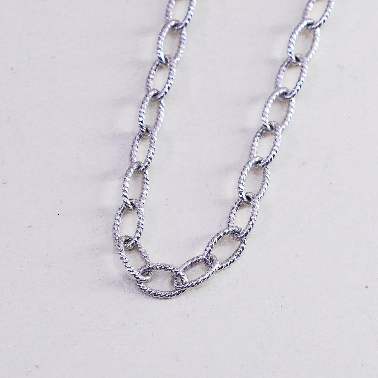 22”, 3mm, Vintage sterling 925 silver textured oval chain, necklace