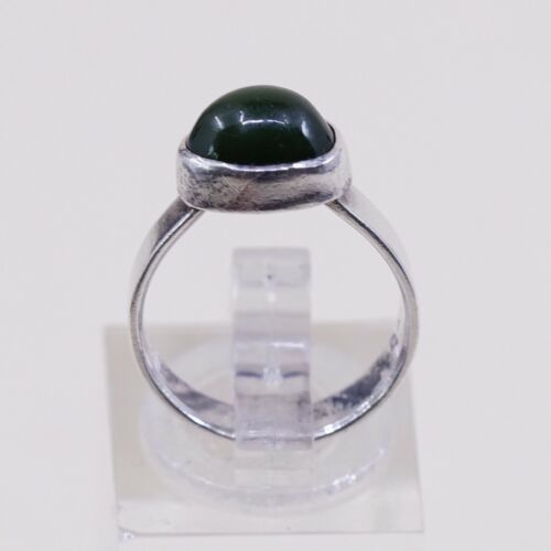 Sz 4.75, Vtg Sterling Silver Handmade Ring, 925 Silver Statement Ring W/ jade
