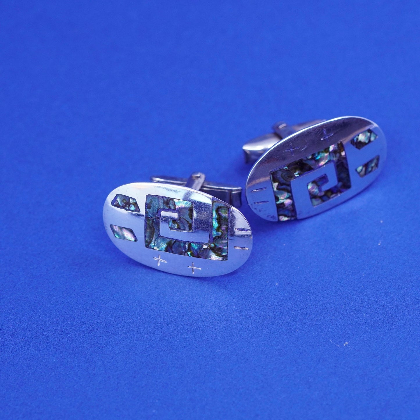 Taxco DC sterling silver Handmade cufflink, antique Mexico oval 925 cuff links