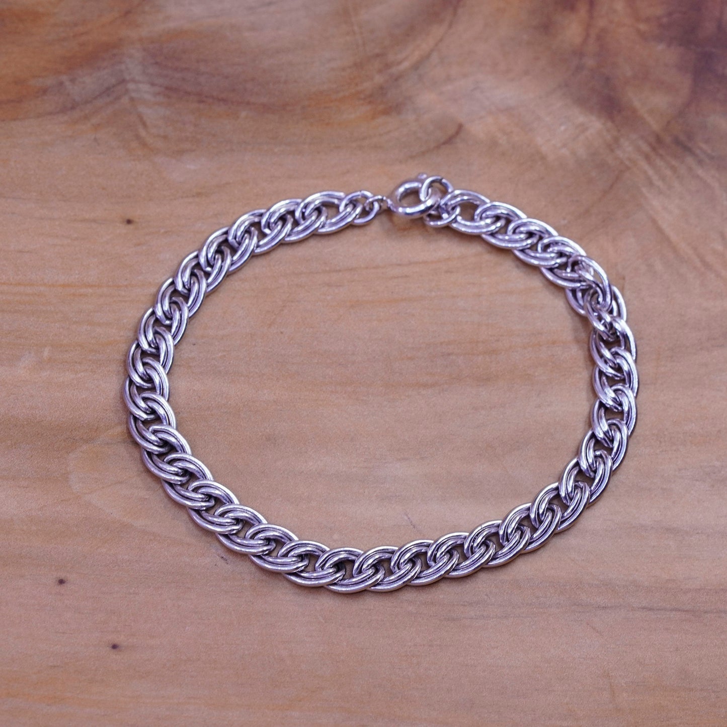 7”, 6mm, vintage Sterling silver handmade double curb bracelet, 925 charm chain