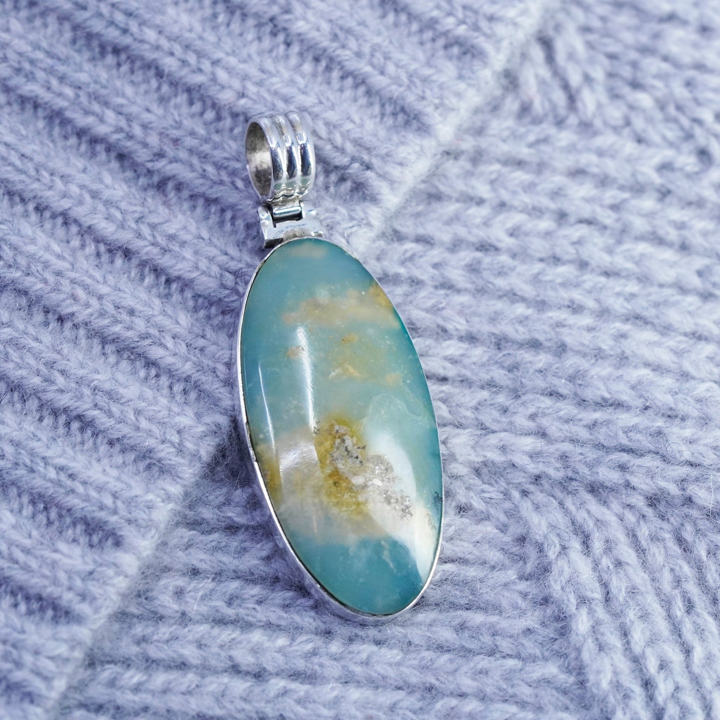 antique sterling 950 silver handmade pendant with landscape agate