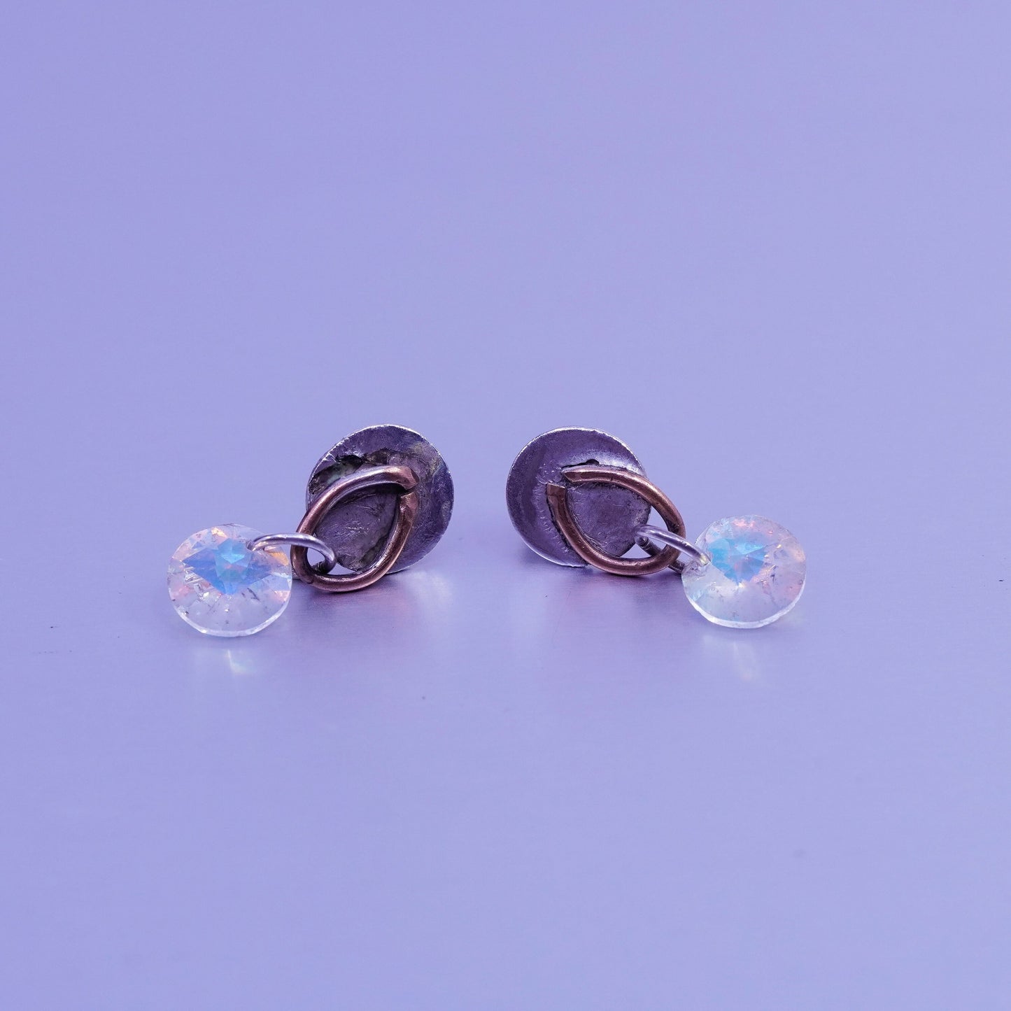 Vintage two tone Sterling 925 silver handmade studs earrings with crystal beads