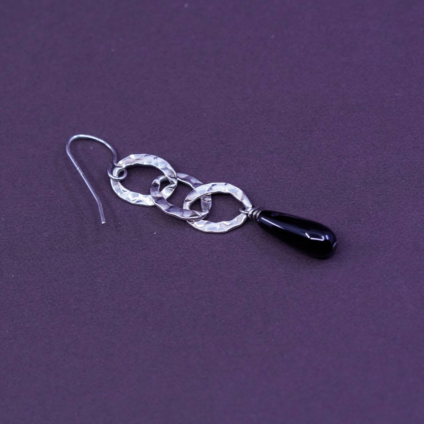 shube Sterling silver handmade earrings, 925 oval linen with teardrop obsidian