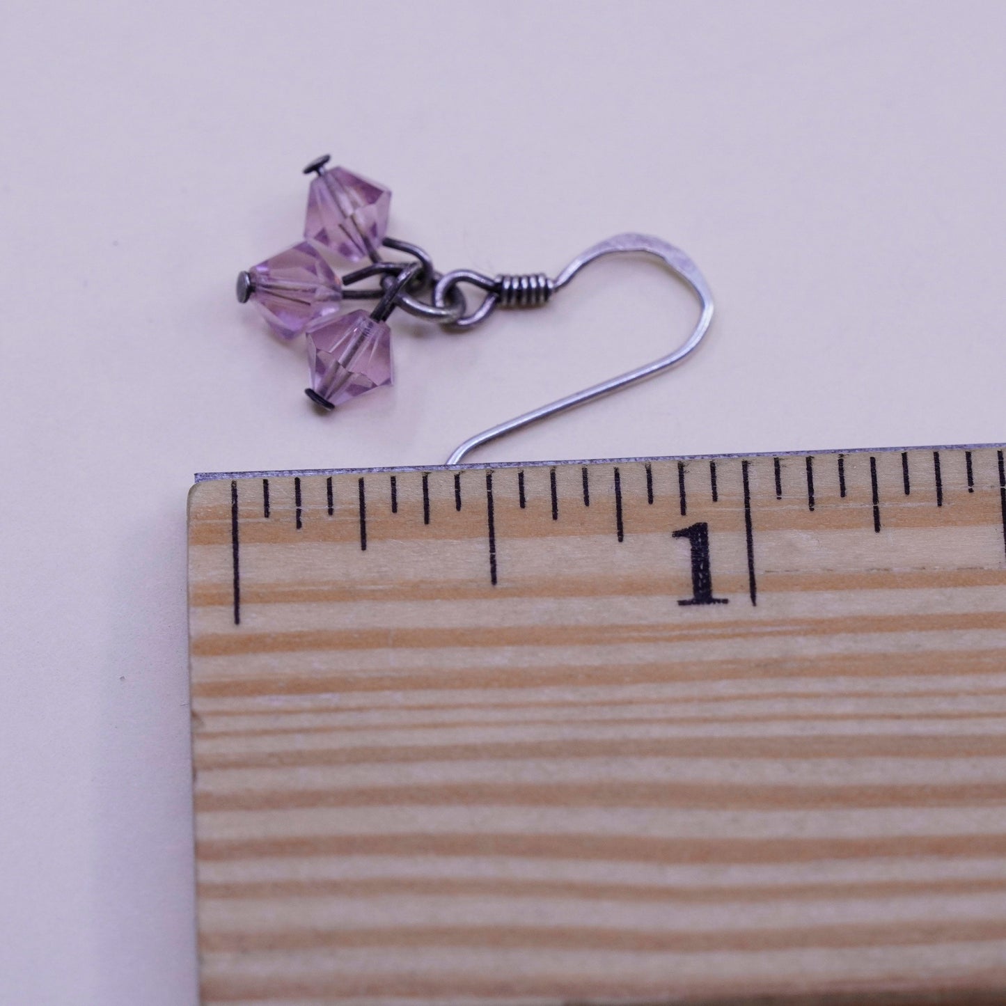 Vintage Sterling 925 silver handmade earrings with pink crystal