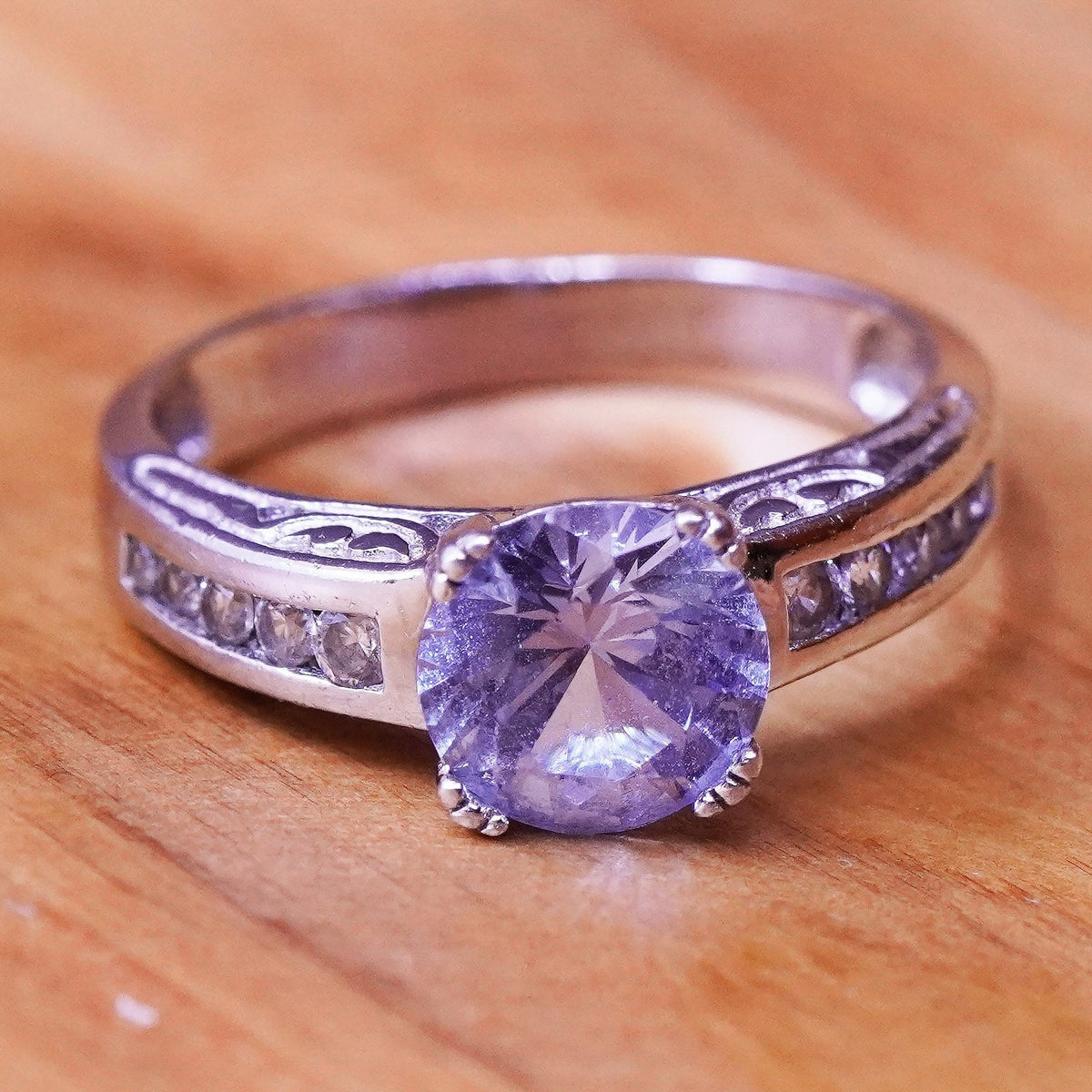 Size 9.5, vintage Sterling 925 silver anniversary engagement ring with topaz cz