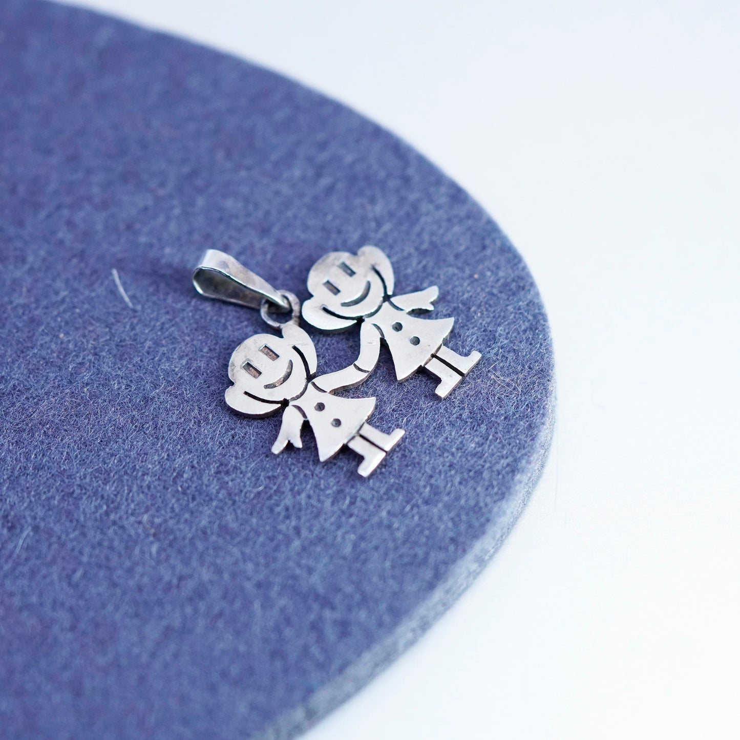 Vintage sterling 925 silver handmade girl friendship pendant charm