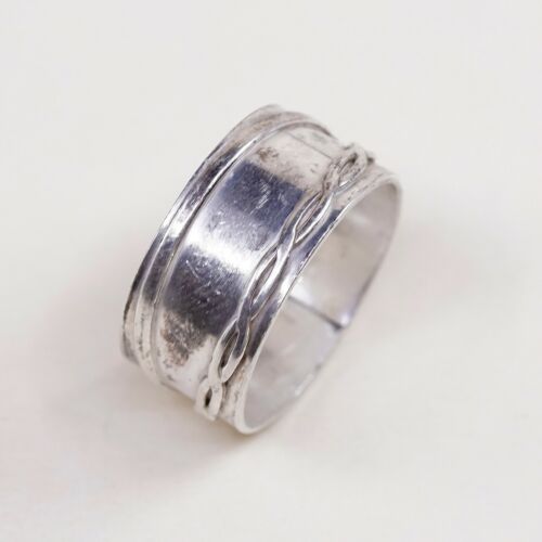 Size 9, Vtg Sterling Silver Handmade Ring 925 Silver Band w/ Cable Embossed