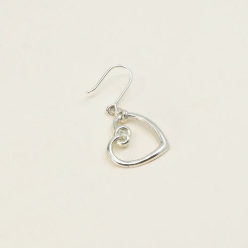 Vtg Handmade Wired 925 Sterling Silver Heart Dangle Hoop Earrings, Stamped 925