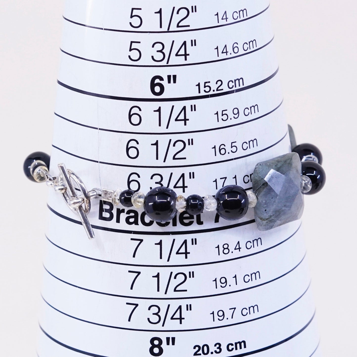 7”, Vintage handmade bracelet with square labradorite and obsidian