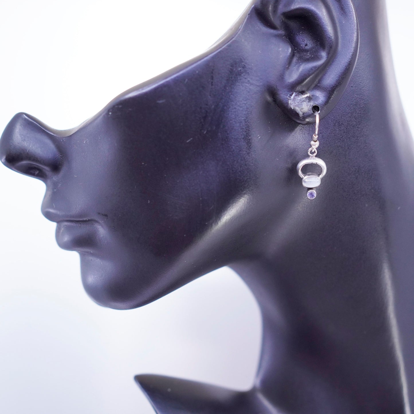 Vintage Sterling 925 silver handmade earrings with moonstone