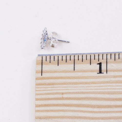 Vintage Sterling Silver Handmade Earrings, 925 Filigree Flower Studs W/ Blue Dot