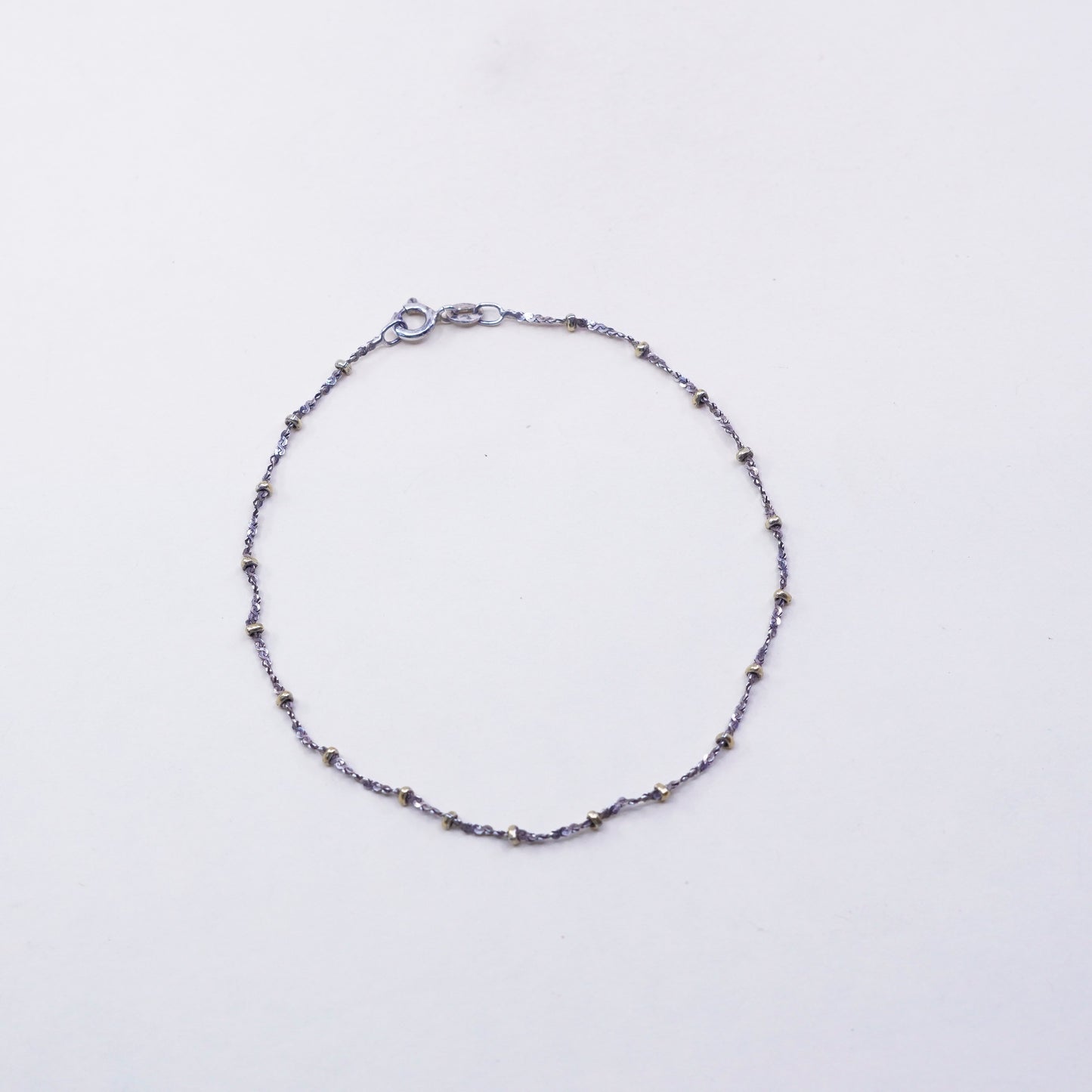 8.75”, Vintage 14K gold beads with twisted sterling 925 silver S chain bracelet