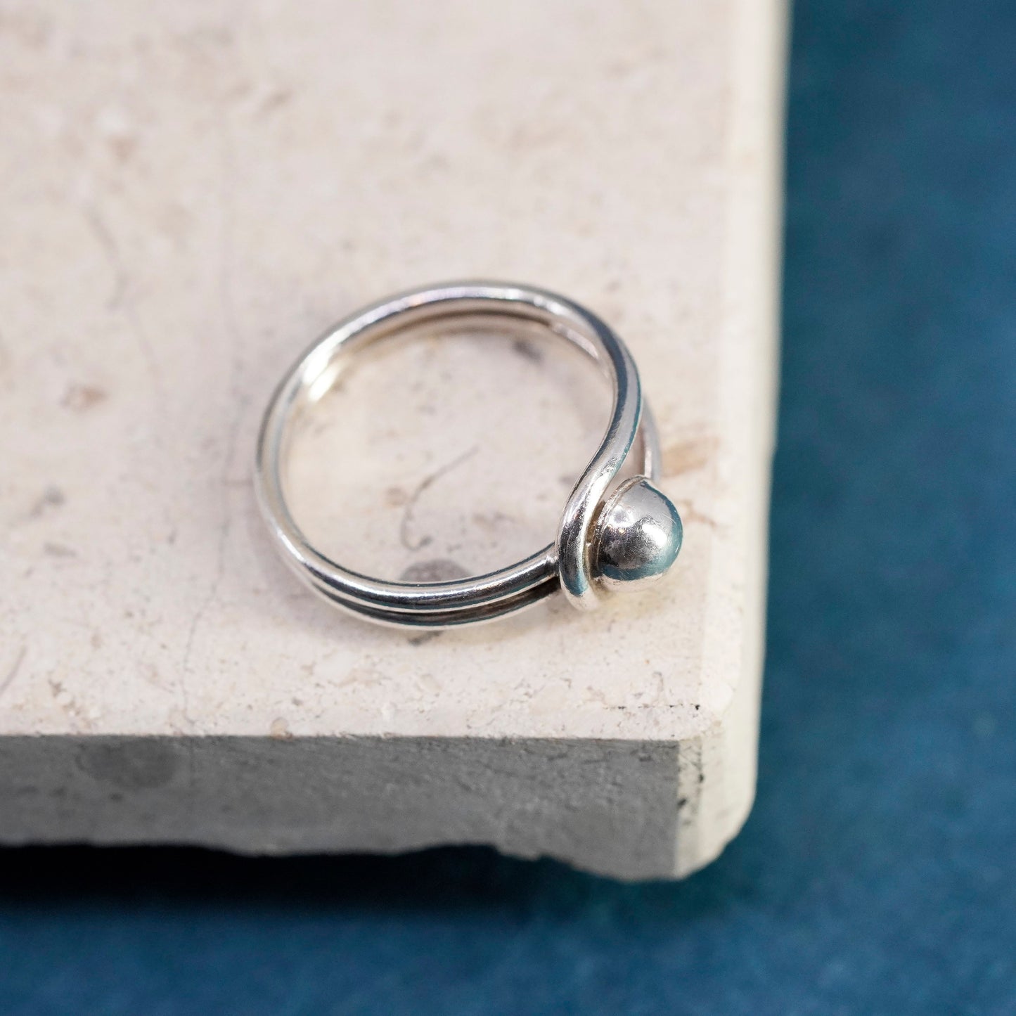 Size 7.25, vintage Sterling silver handmade ring, 925 woven band w/ beads