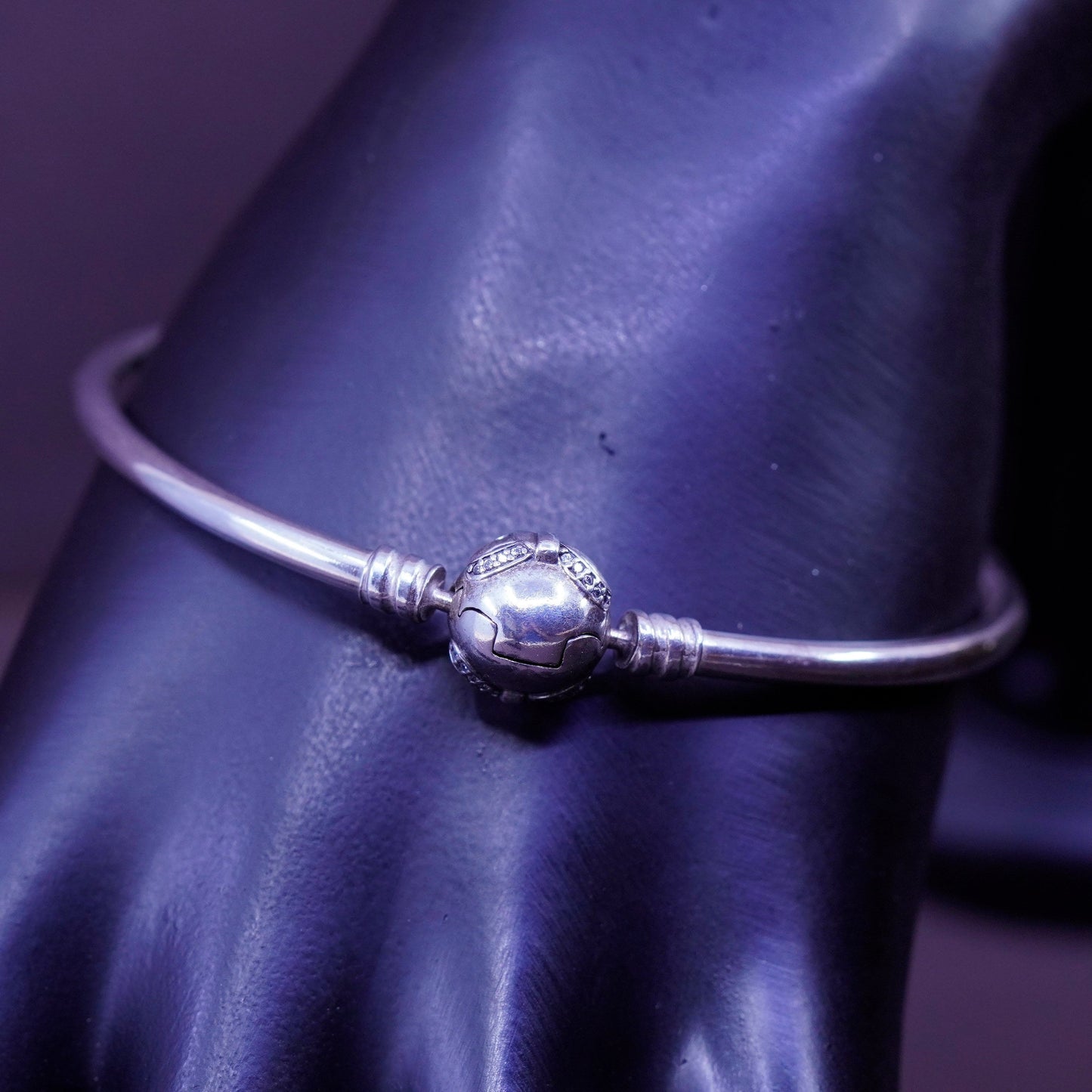 7.25”, sterling silver handmade bracelet, 925 hinged bangle ribbon bow tie cz