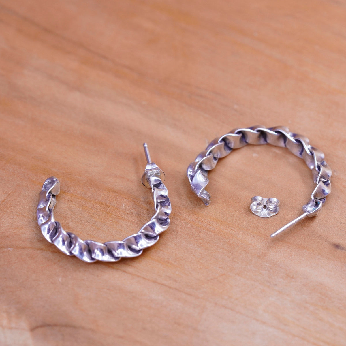 1”, Sterling silver handmade hoop earrings, mexico 925 huggie studs