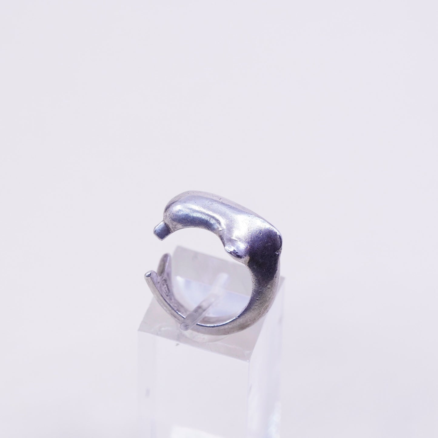 Size 3.75, Vintage Mexico sterling silver ring, wrap 925 handmade dolphin band