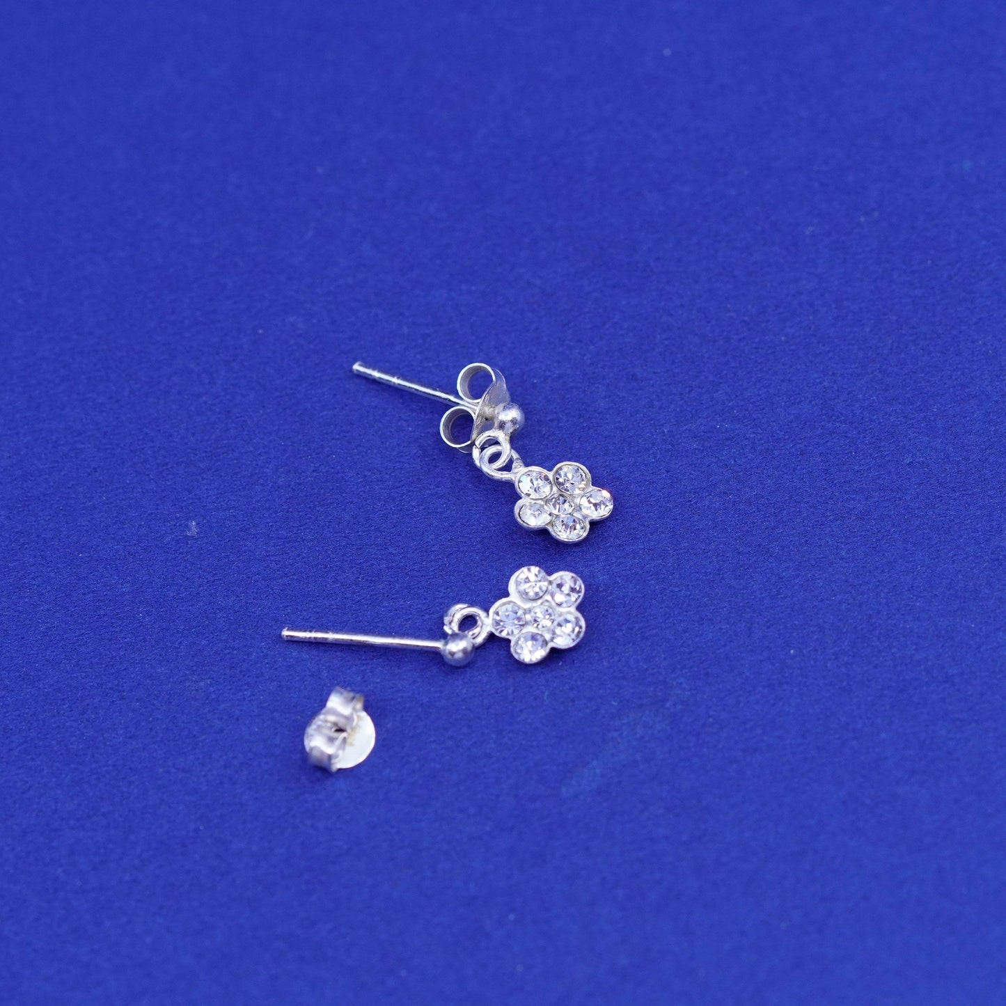 Sterling silver handmade earrings, 925 flower drops with cz inlay