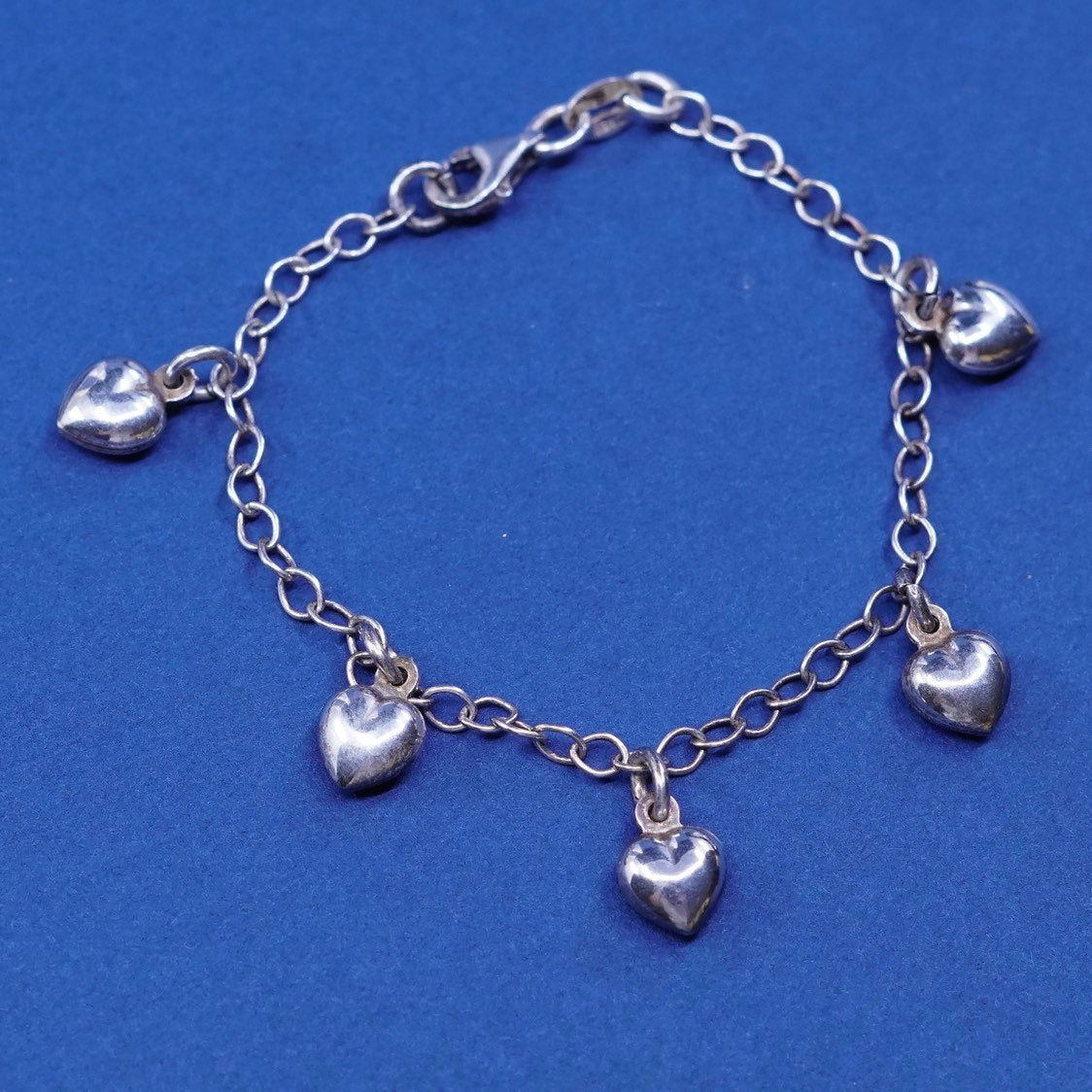 5.5", 2mm, Sterling silver handmade bracelet, 925 circle chain w/ heart Charm