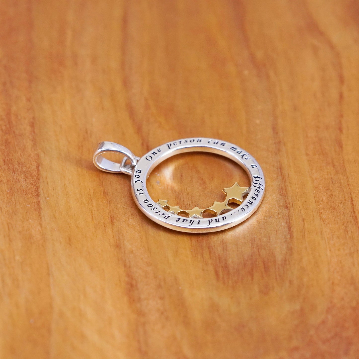 two tone Sterling silver pendant, 925 circle star “one person make a difference