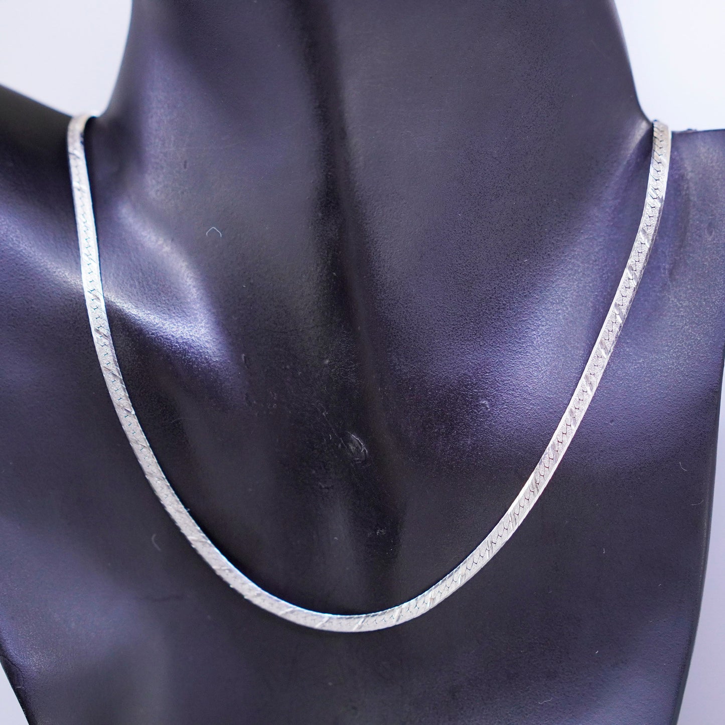 18” 4mm, vintage Italy Sterling 925 silver textured herringbone chain necklace