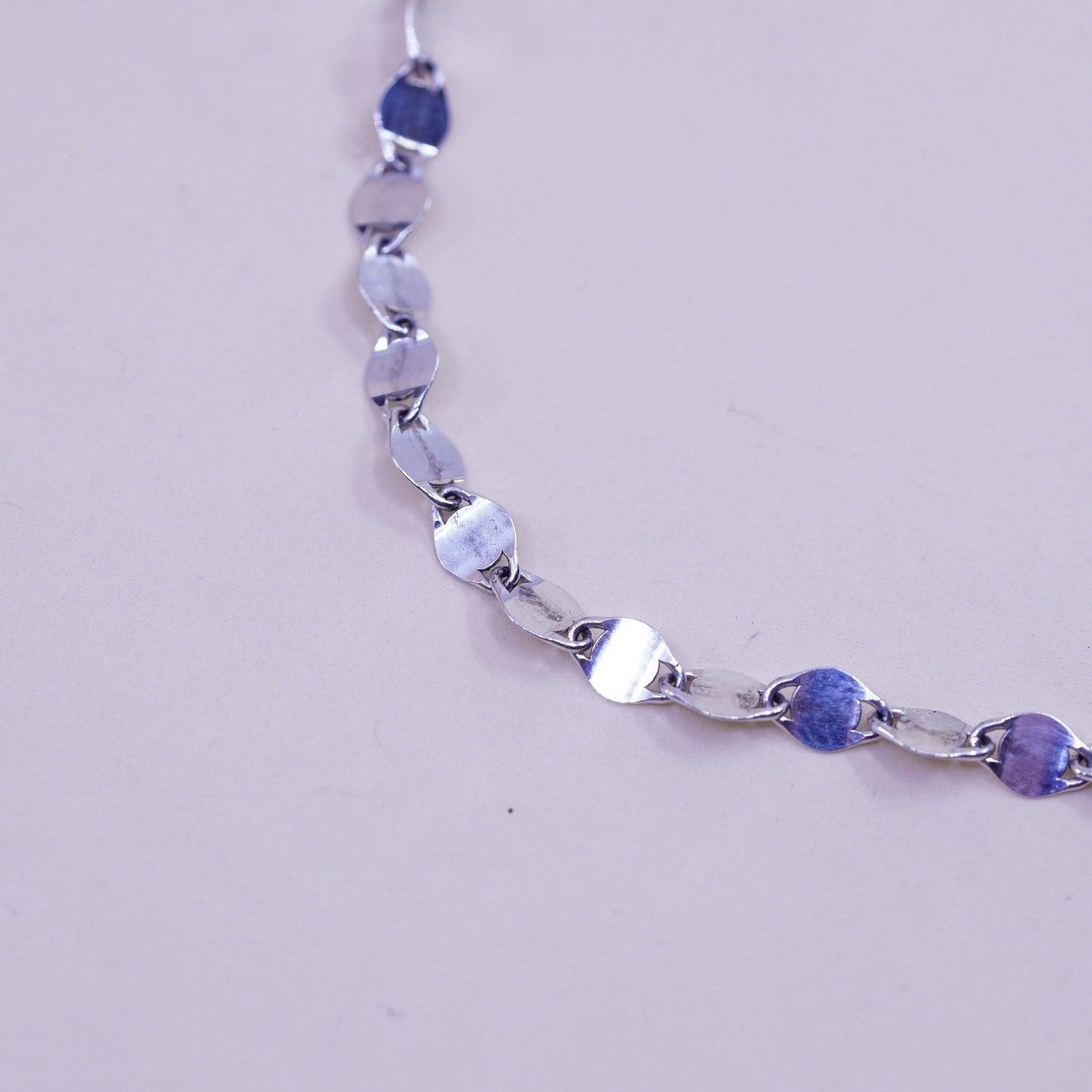 9”, 3mm, Vintage sterling 925 silver flatten curb bracelet anklet