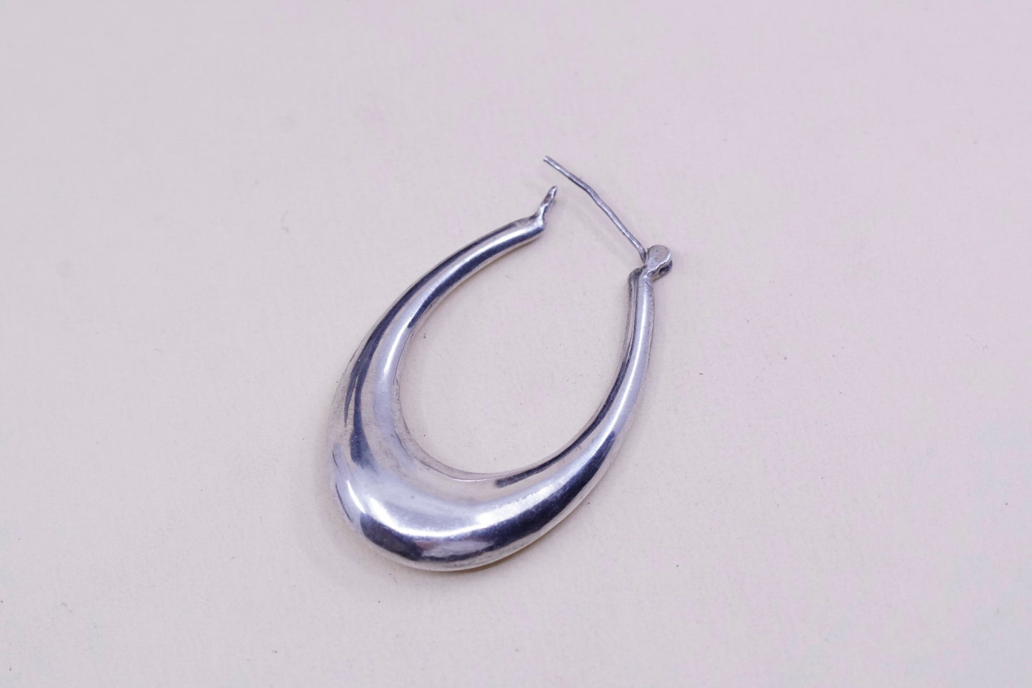 1.75” vtg sterling silver handmade earrings, minimalist primitive oval hoops