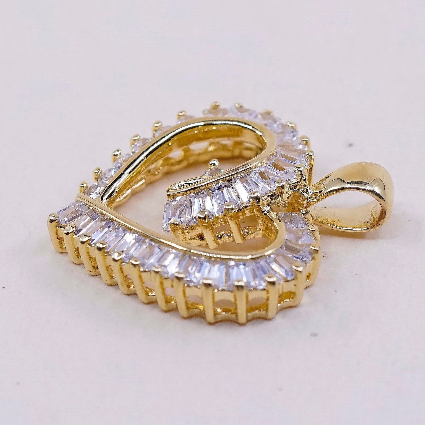 VTG vermeil Gold over Sterling silver pendant, 925 heart pendant with cz