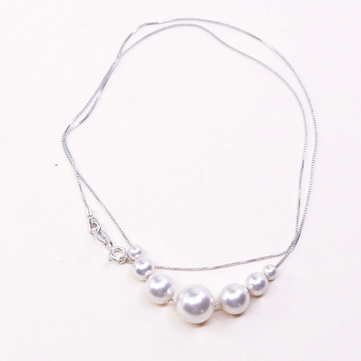 18", VTG FMA Sterling 925 silver handmade graduated pearl beads necklace