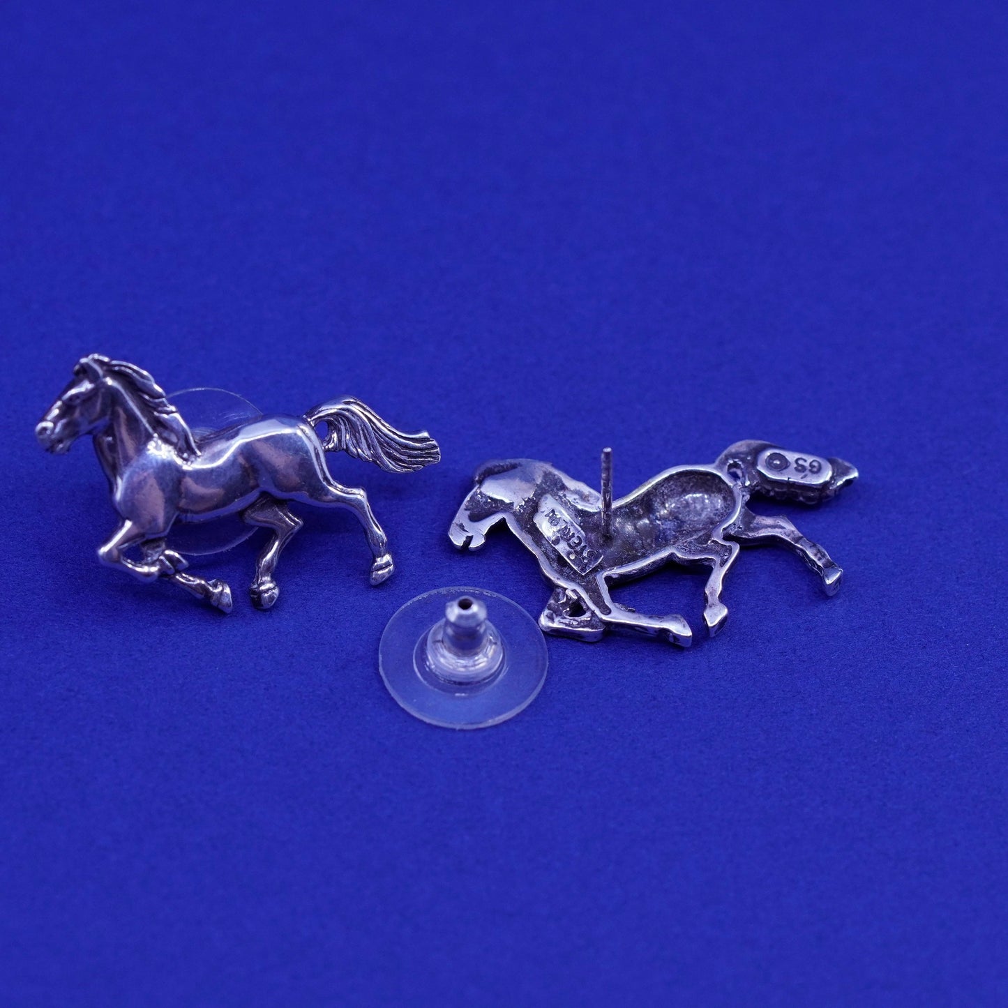 Vintage GS Sterling silver handmade studs, 925 horse earrings