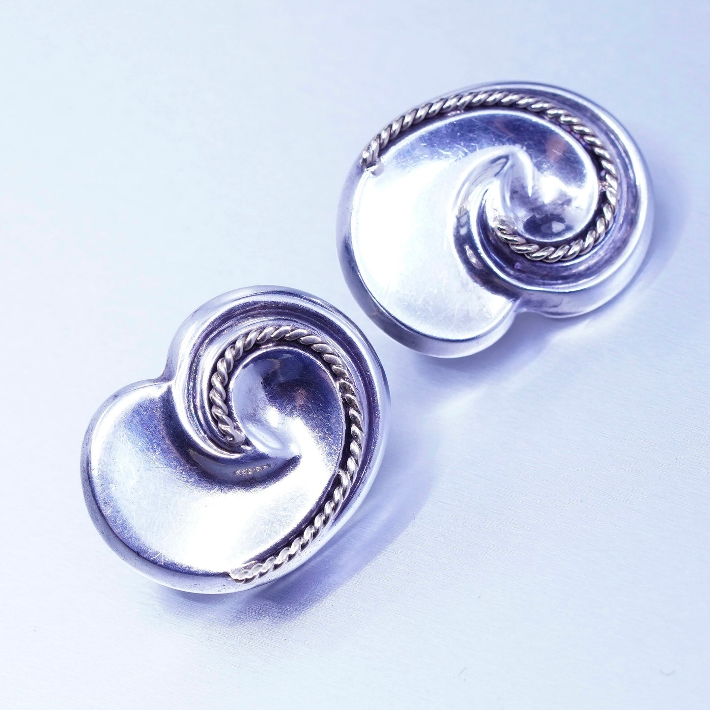 Vintage designer 14K cable swirly Sterling 925 silver handmade earrings, studs