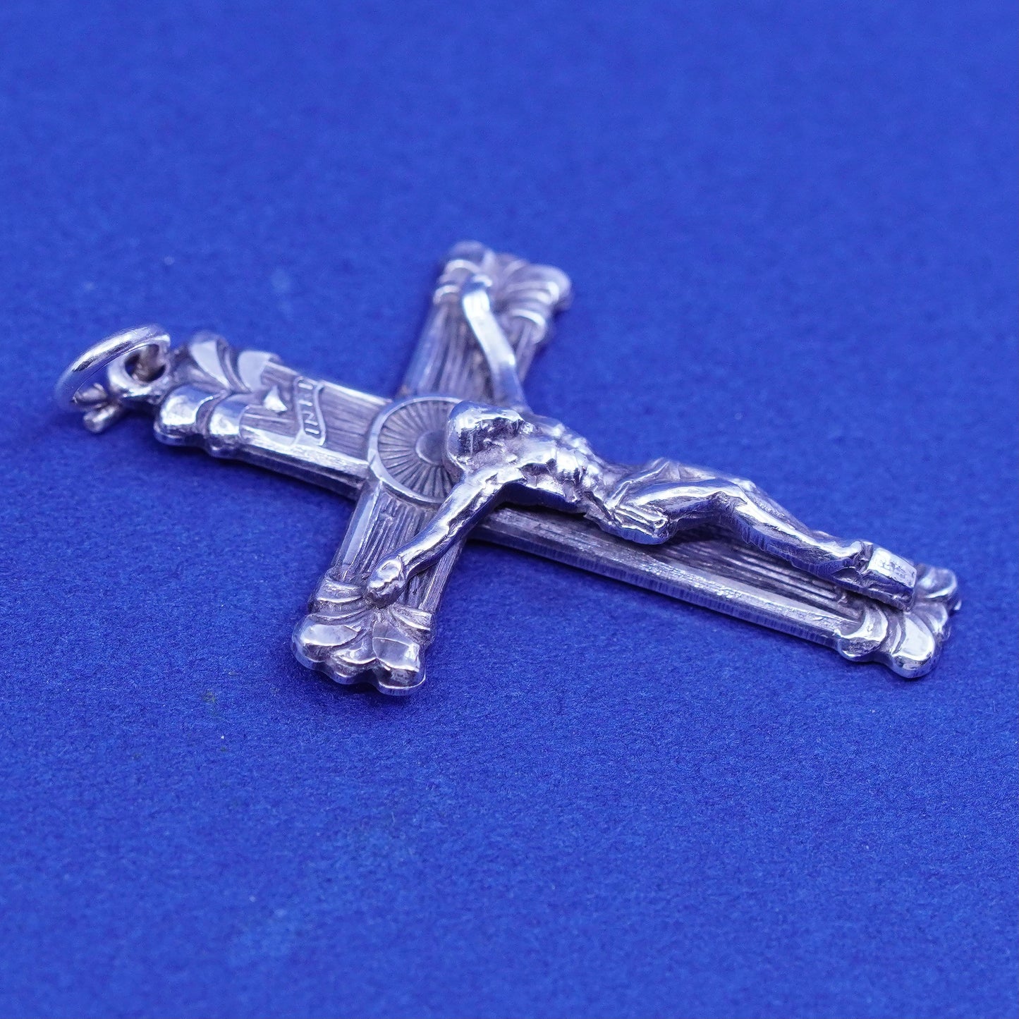 Vintage Sterling silver handmade pendant, 925 cross with relief Jesus