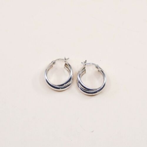 0.75”, Vtg Sterling Silver Hoops, solid 925 silver simple, Entwined earrings