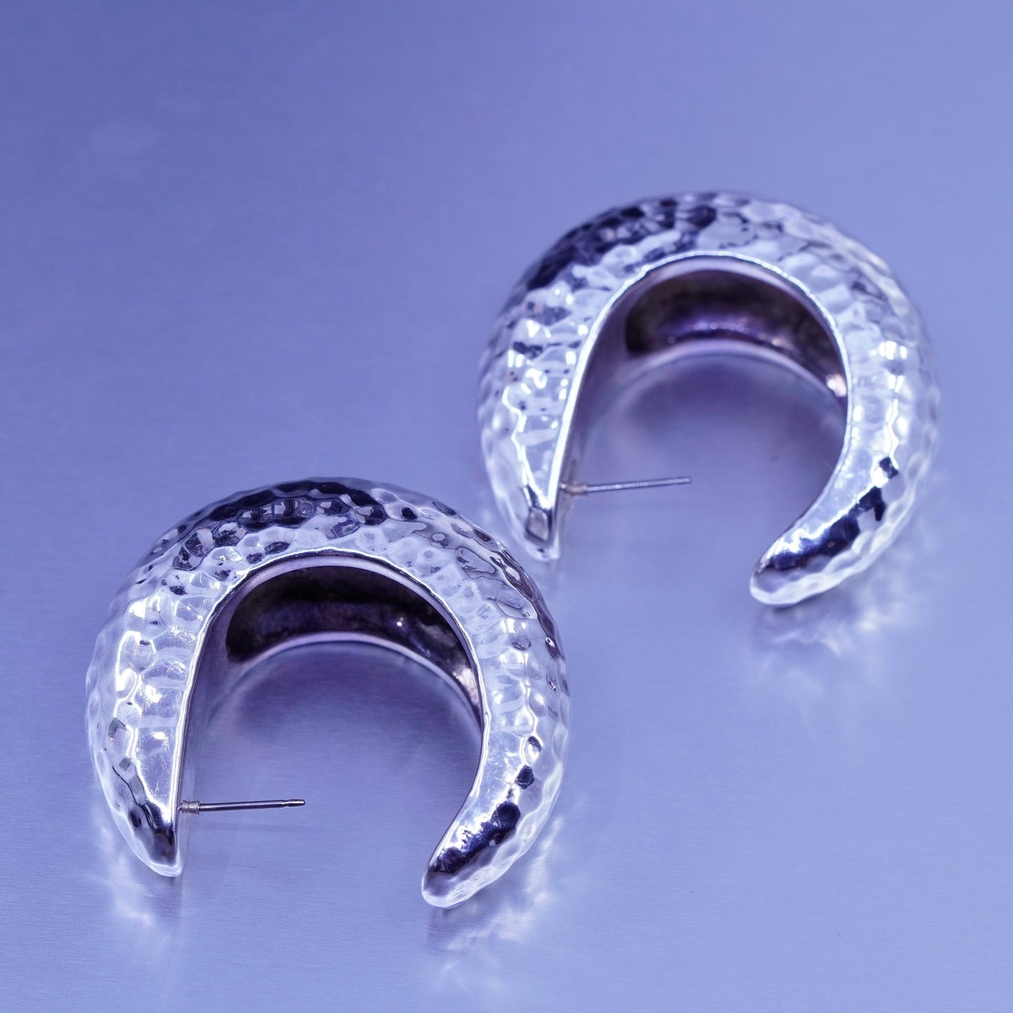 1.5”, vintage Sterling silver handmade earrings, hammered 925 huge Huggie studs