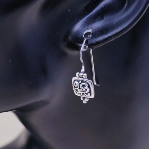 Vtg ATI Sterling 925 Silver Handmade Filigree Square Shaped Earrings