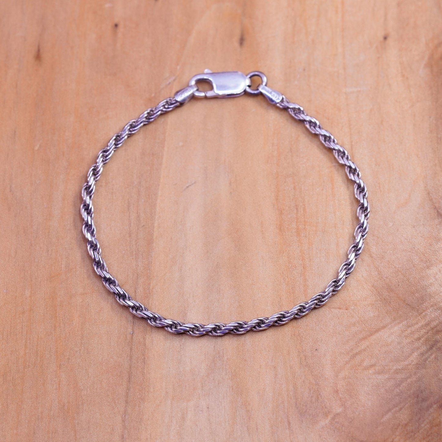 7”, 3mm, vintage Sterling silver Singapore rope bracelet, Italy 925 chain