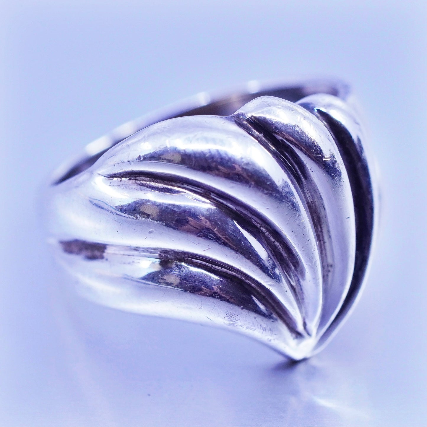 Size 7.25, vintage Sterling 925 silver handmade ring, modern ribbed band