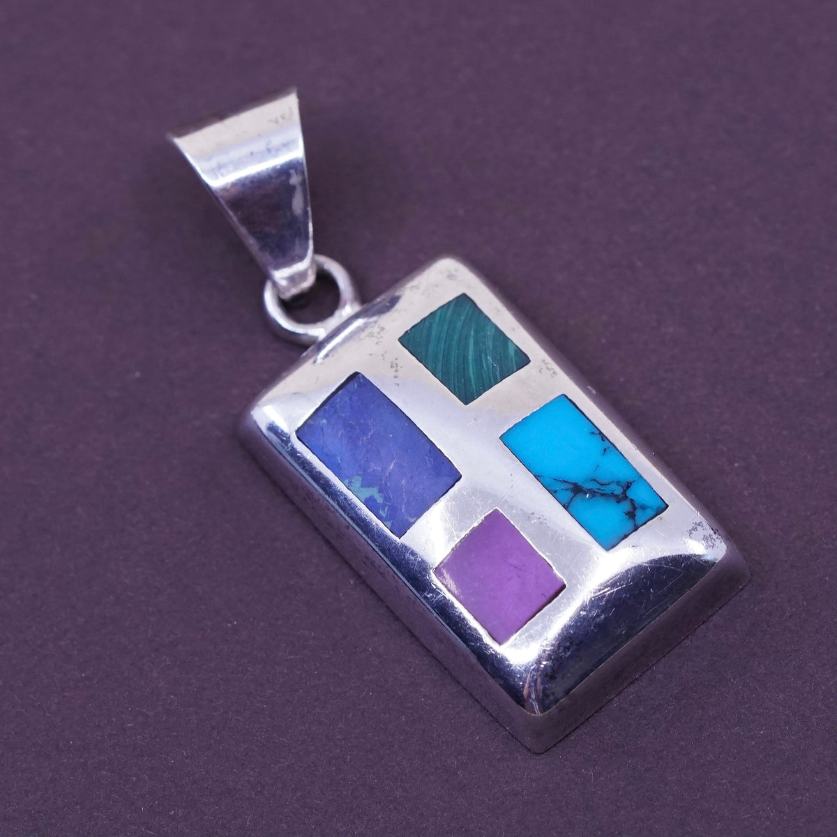 vtg silpada Sterling 925 silver pendant with square turquoise malachite onyx
