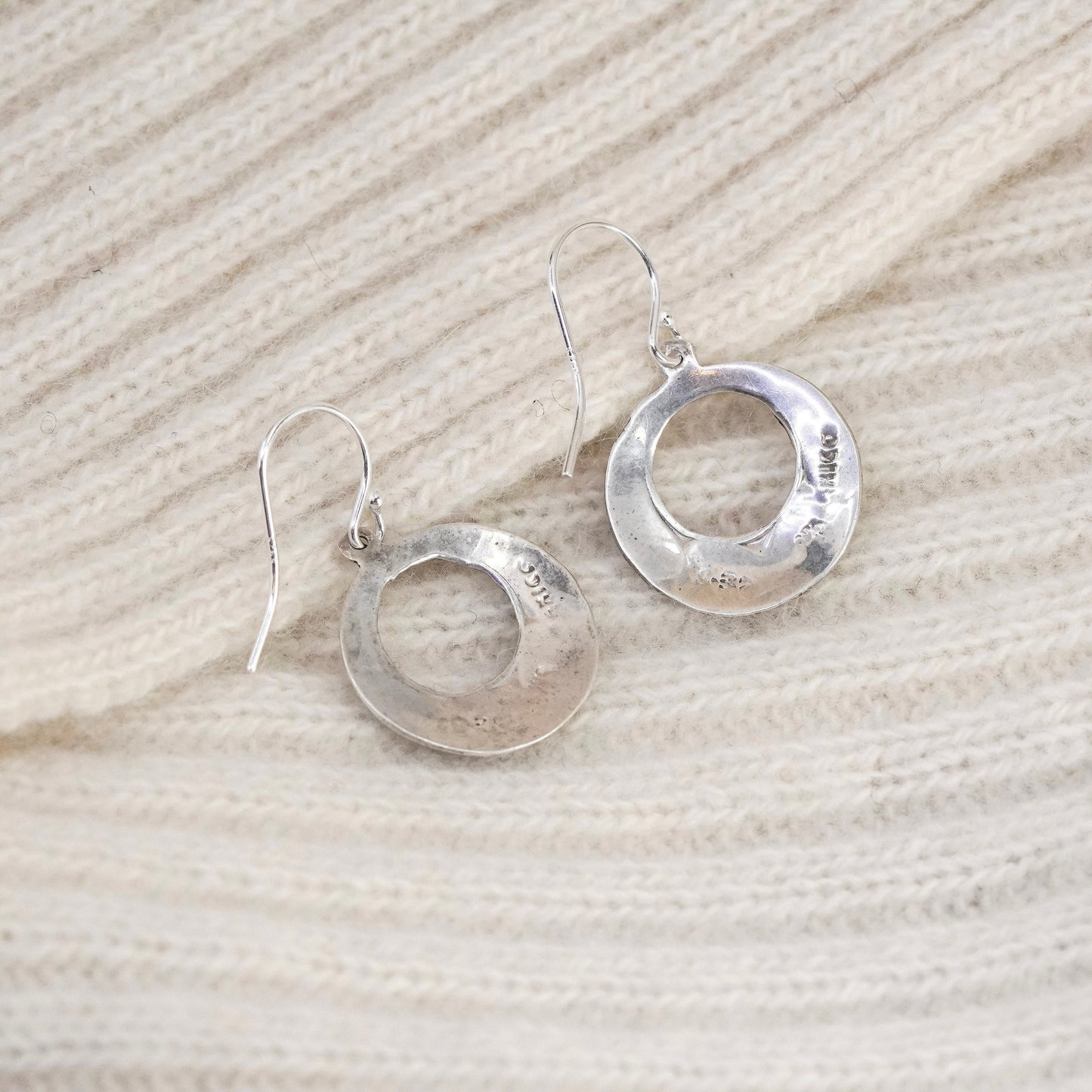 Vintage sterling silver handmade earrings, mexico 925 circle with turquoise