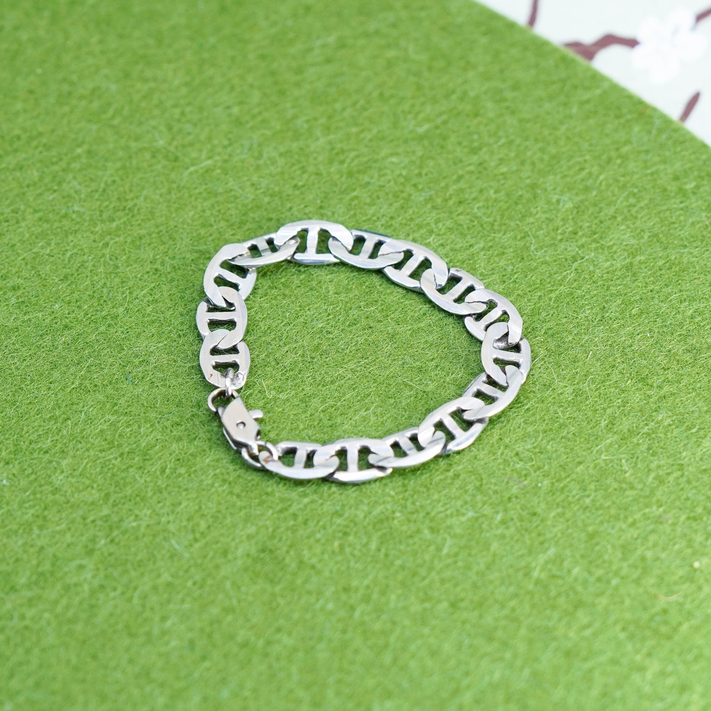 4.5”, 8mm, Vintage sterling 925 silver bracelet, Italy anchor chain