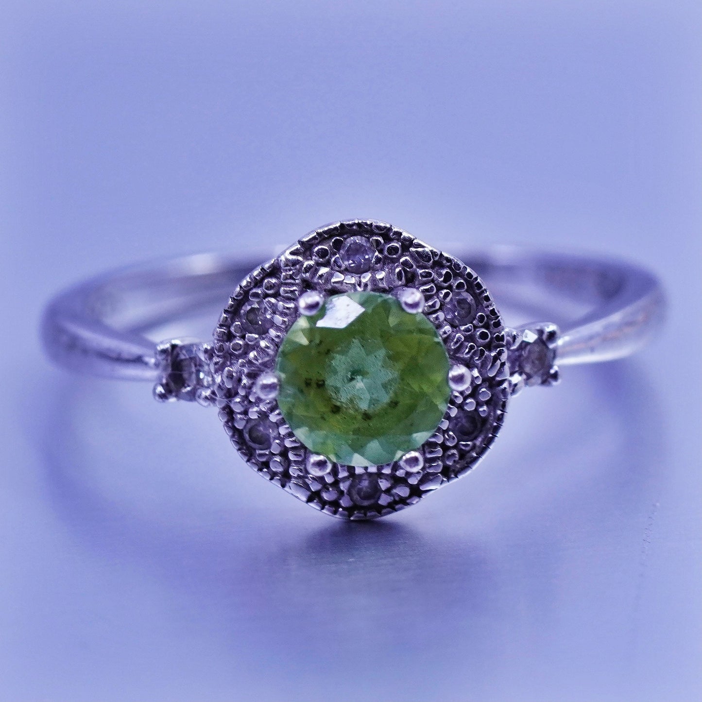 Size 9.25, vintage Sterling 925 silver handmade ring with peridot and diamond