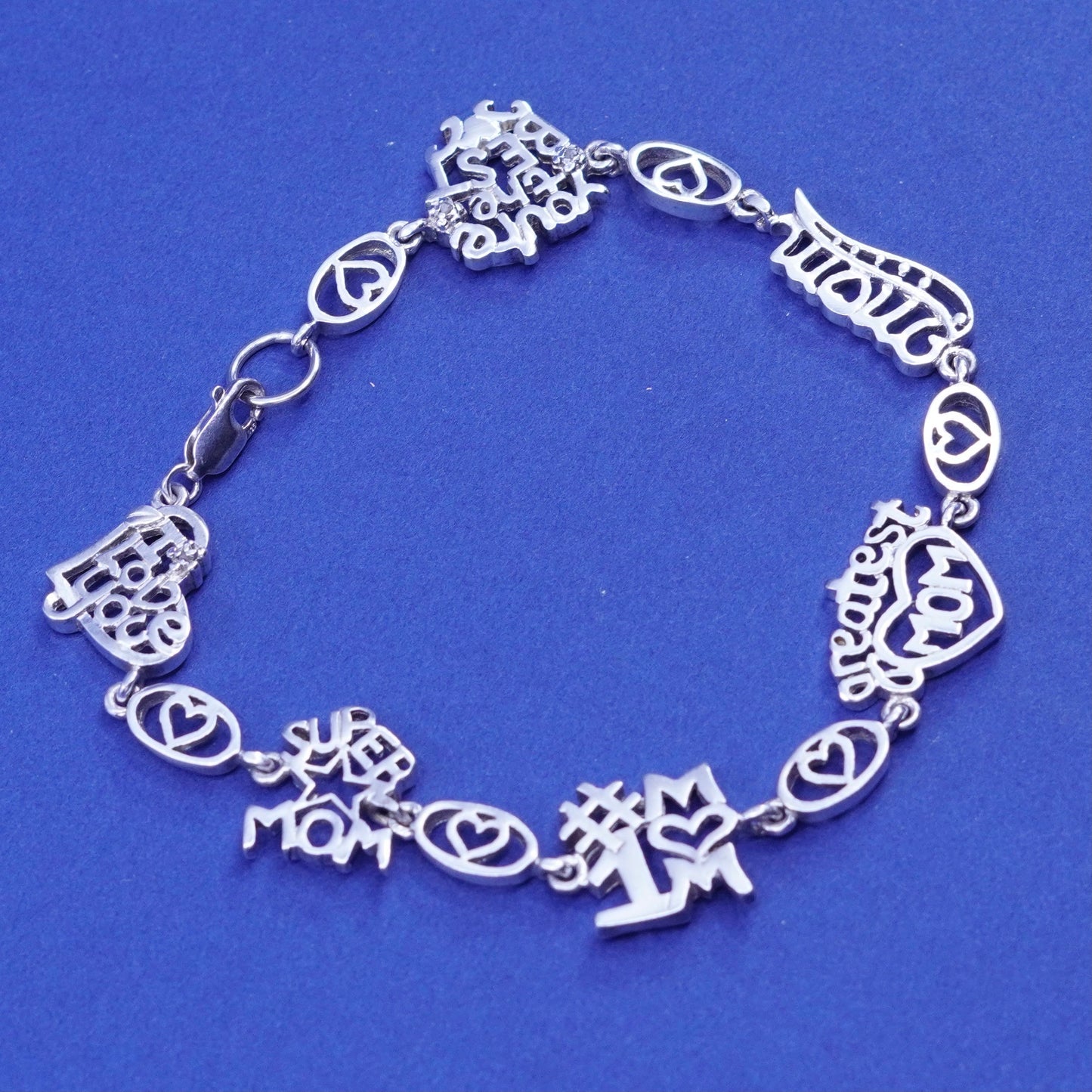 7.75”, vtg Sterling silver handmade bracelet, 925 motherhood chain with diamond